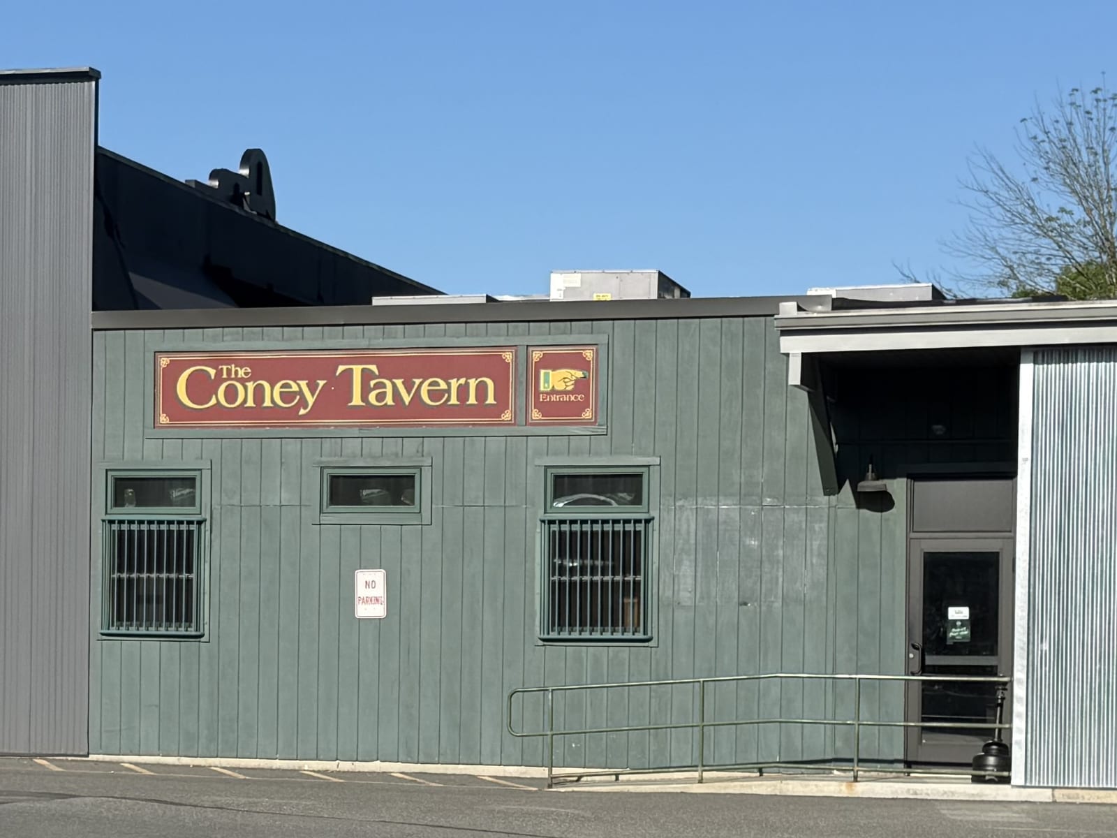 The Coney Tavern sign and entrance at The Coney Island in Pottsville, PA.